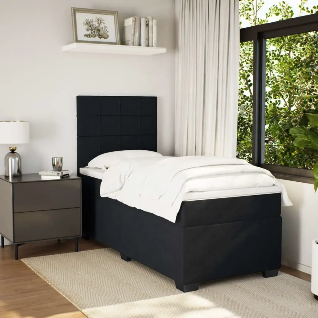 Box Spring Bed with Pocket Sprung Mattress for Bedroom King Single Size Velvet Black