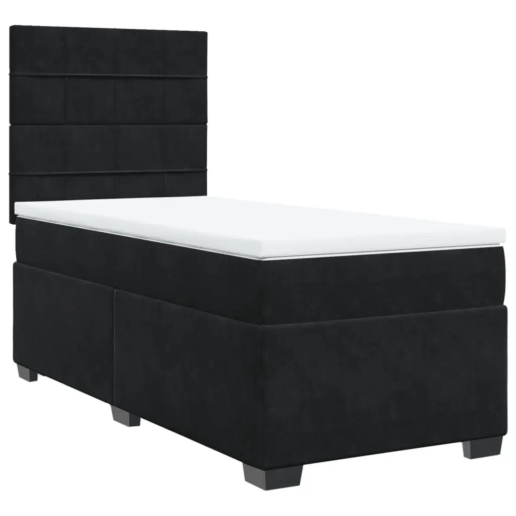 Box Spring Bed with Pocket Sprung Mattress for Bedroom King Single Size Velvet Black