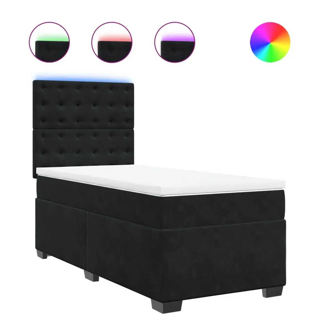 Box Spring Bed for Bedroom King Single Size with Pocket Mattress Velvet Fabric and LED Lights
