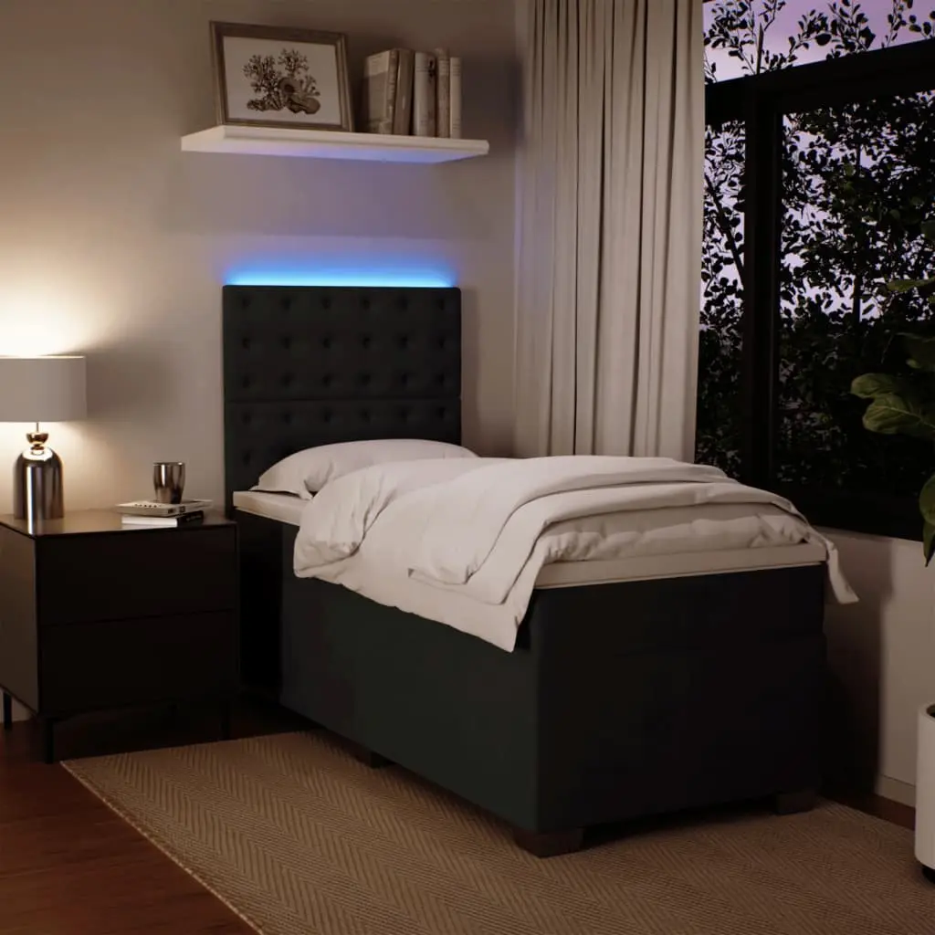 Box Spring Bed for Bedroom King Single Size with Pocket Mattress Velvet Fabric and LED Lights