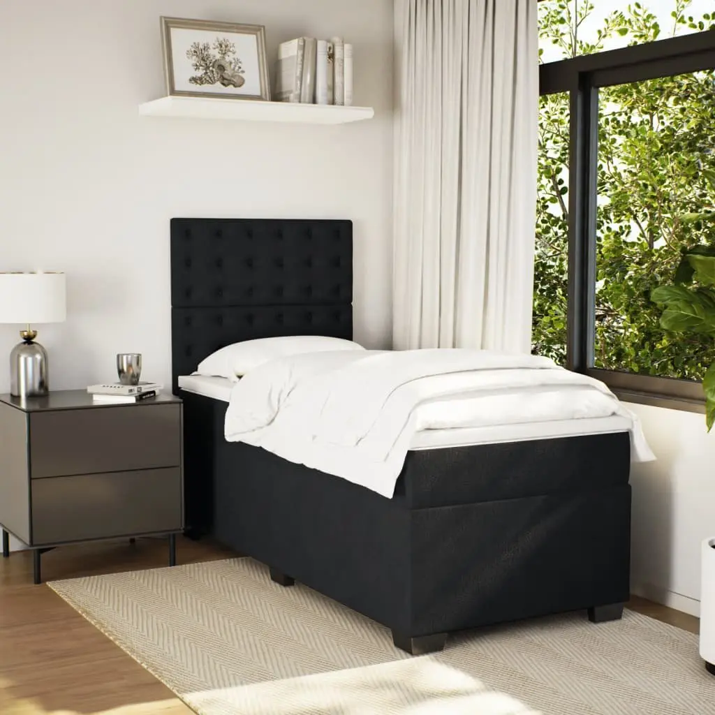Box Spring Bed for Bedroom King Single Size with Pocket Mattress Velvet Fabric and LED Lights