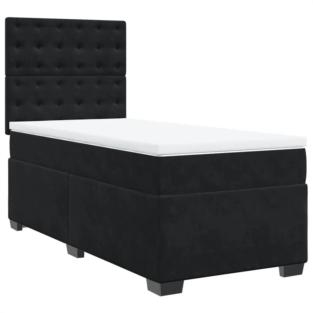 Box Spring Bed for Bedroom King Single Size with Pocket Mattress Velvet Fabric and LED Lights