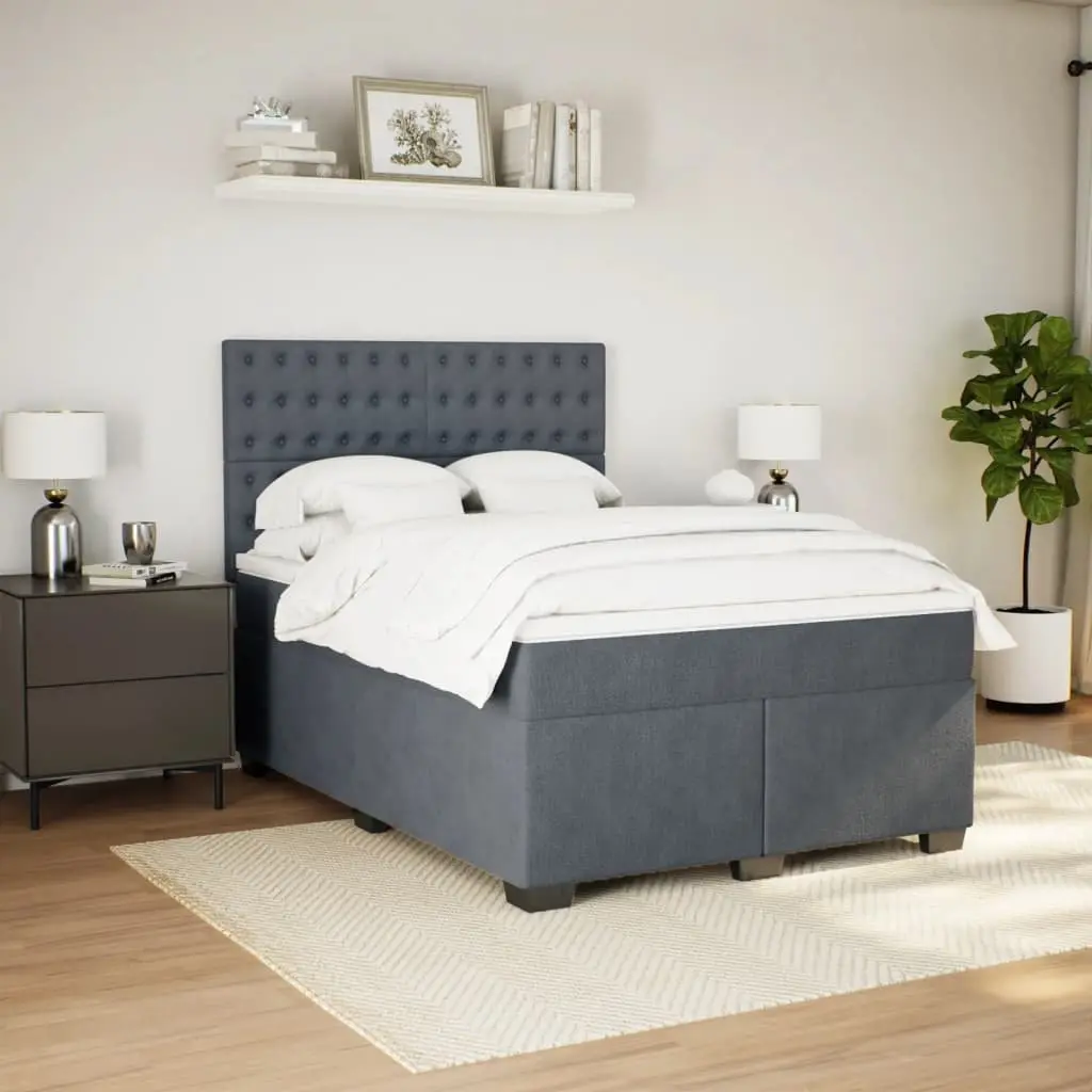 Double Box Spring Bed with Pocket Mattress LED Lights Adjustable Headboard Grey