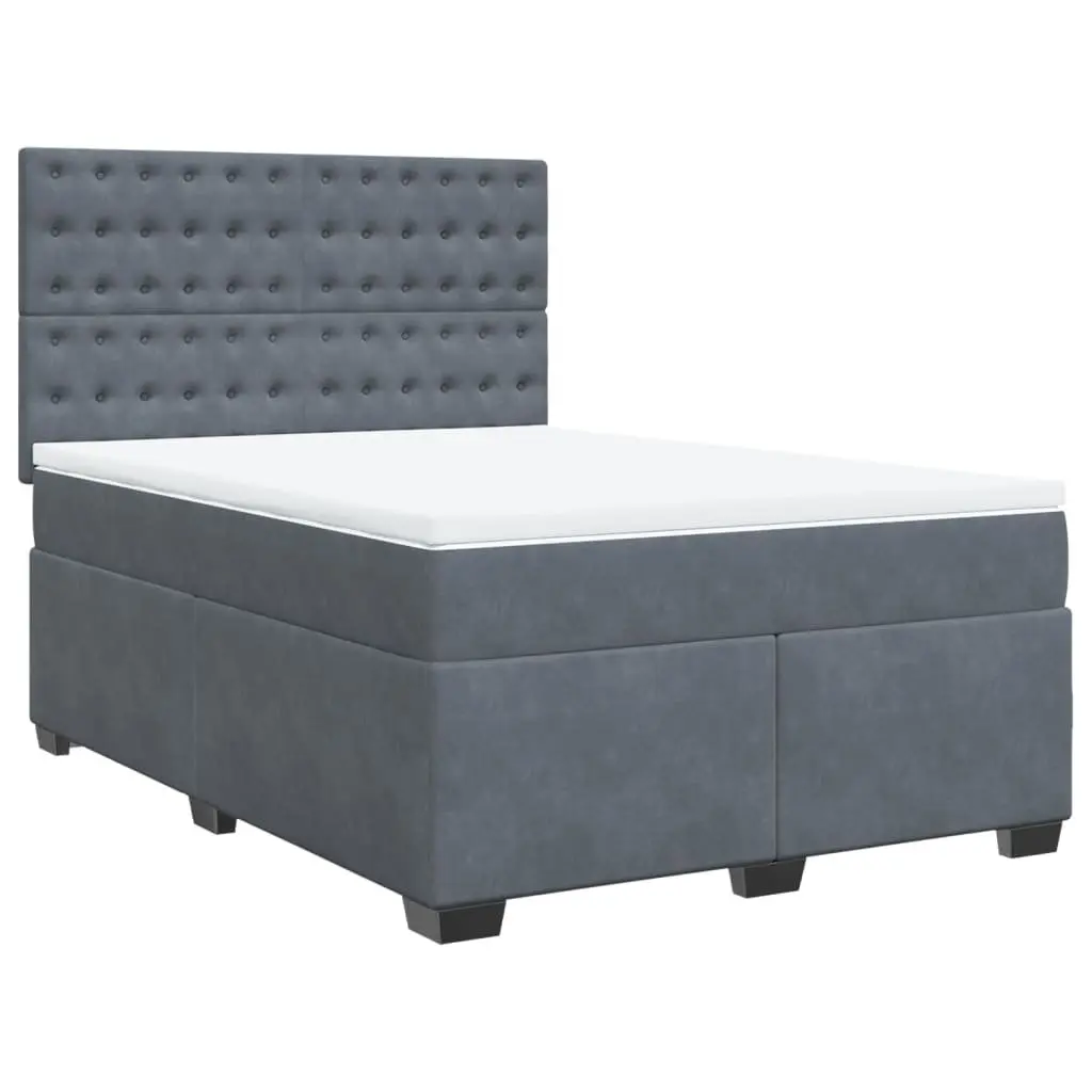 Double Box Spring Bed with Pocket Mattress LED Lights Adjustable Headboard Grey