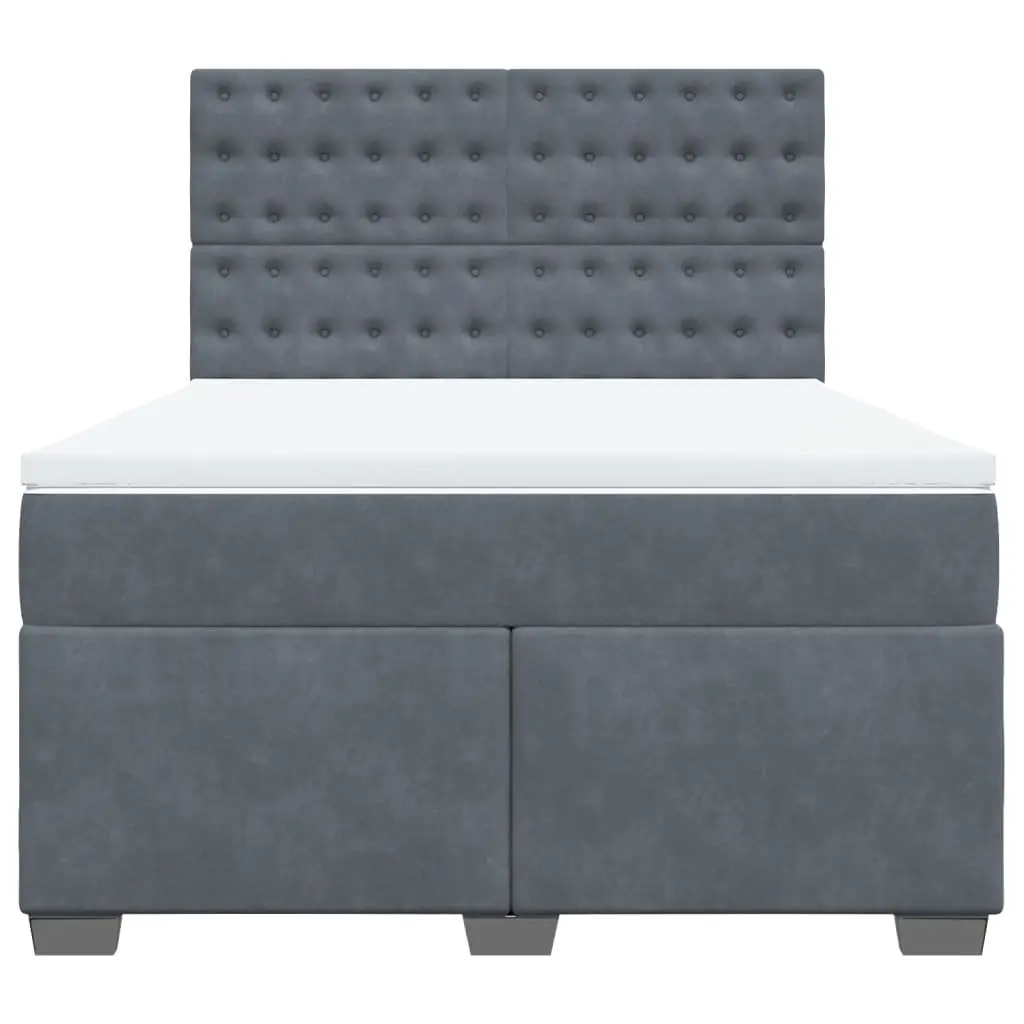 Double Box Spring Bed with Pocket Mattress LED Lights Adjustable Headboard Grey