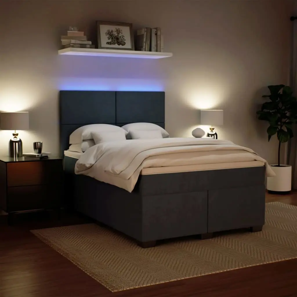 Queen Box Spring Bed with Pocket Spring Mattress and LED Lights Grey Velvet