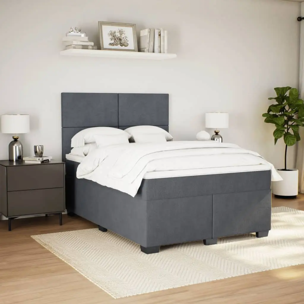 Queen Box Spring Bed with Pocket Spring Mattress and LED Lights Grey Velvet