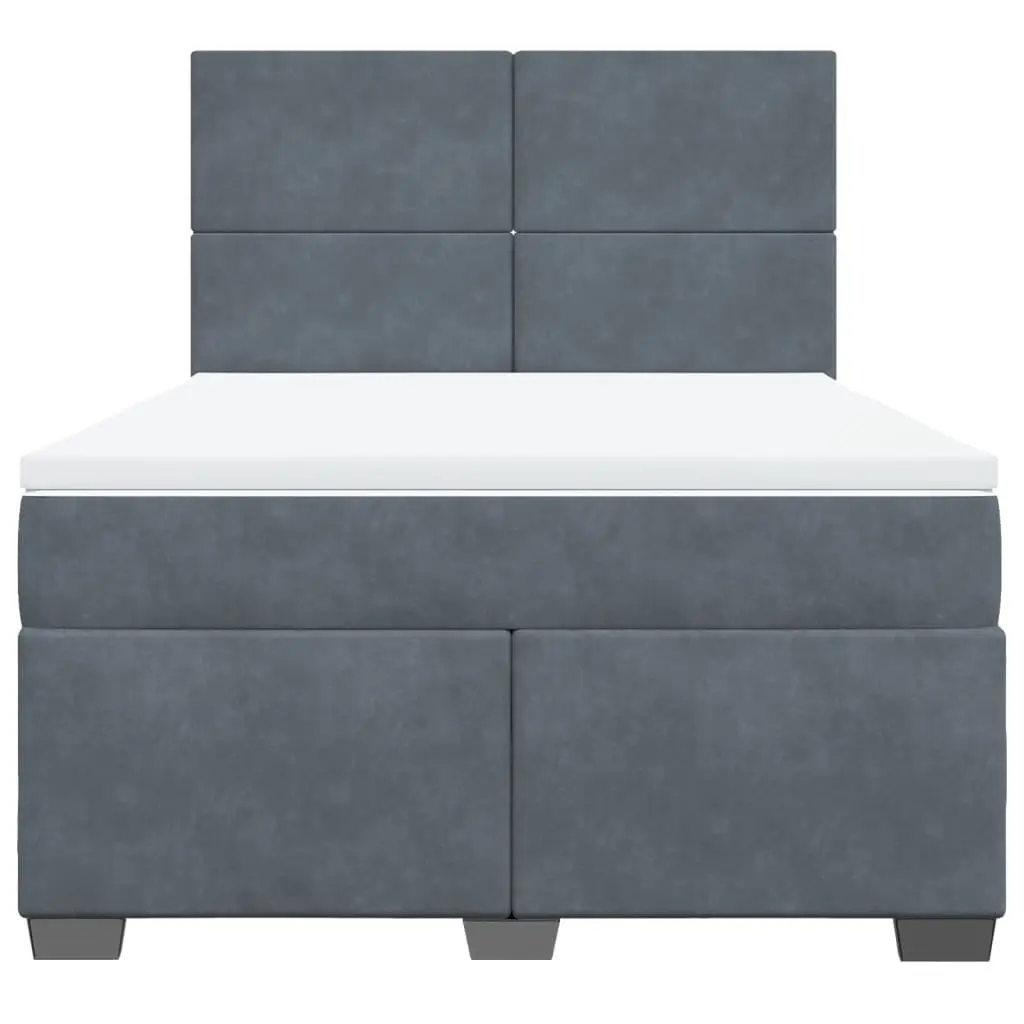 Queen Box Spring Bed with Pocket Spring Mattress and LED Lights Grey Velvet