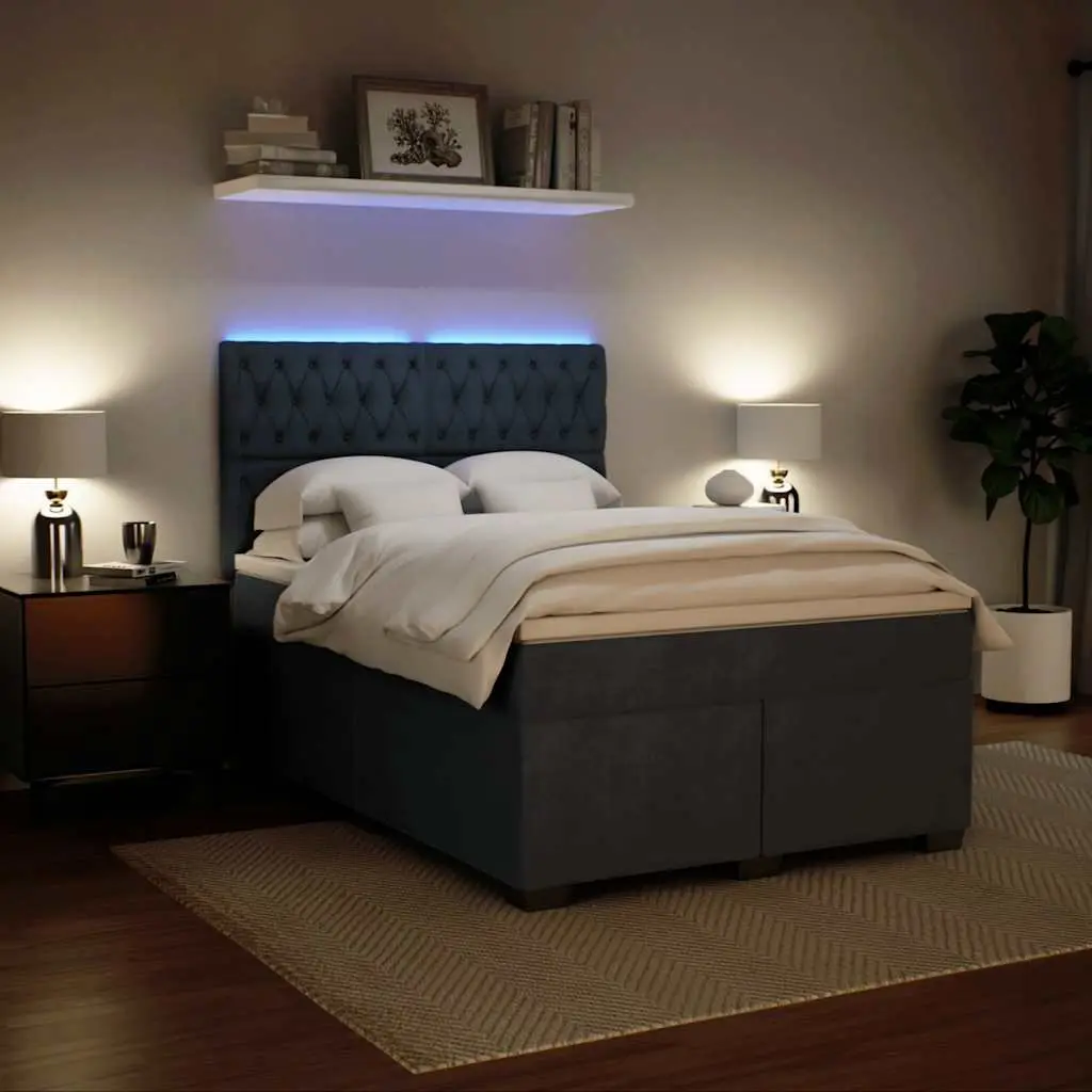 Queen Box Spring Bed with Velvet Upholstery & Pocket Springs
