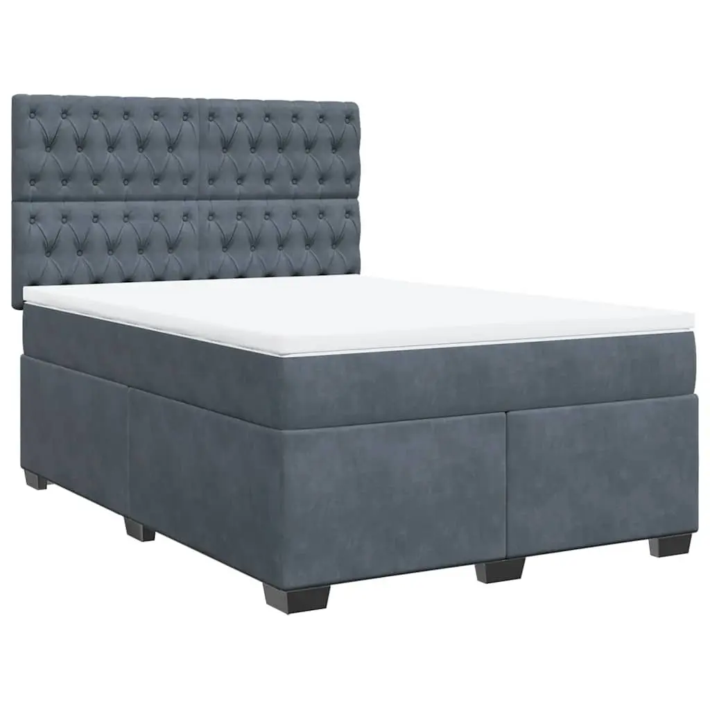 Queen Box Spring Bed with Velvet Upholstery & Pocket Springs