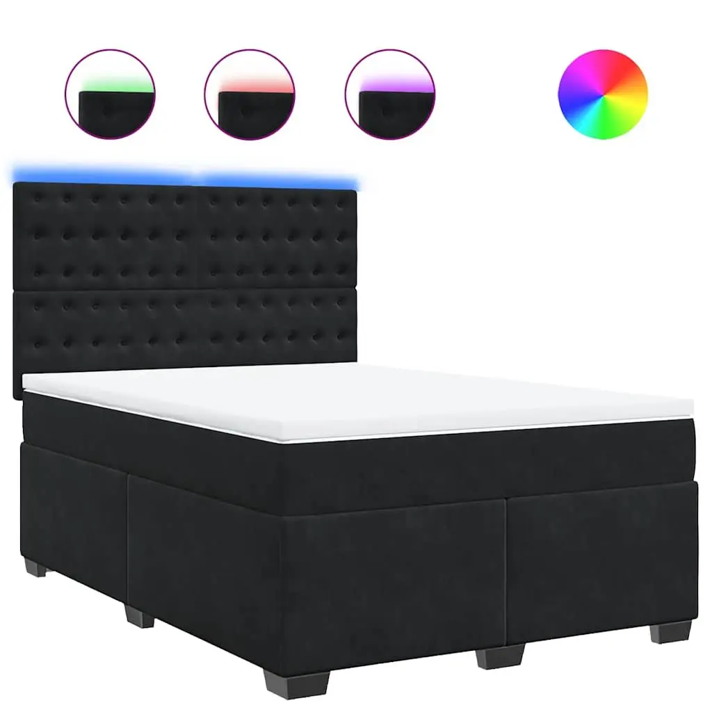 Queen Box Spring Bed with Pocket Mattress LED Lights Adjustable Headboard Black