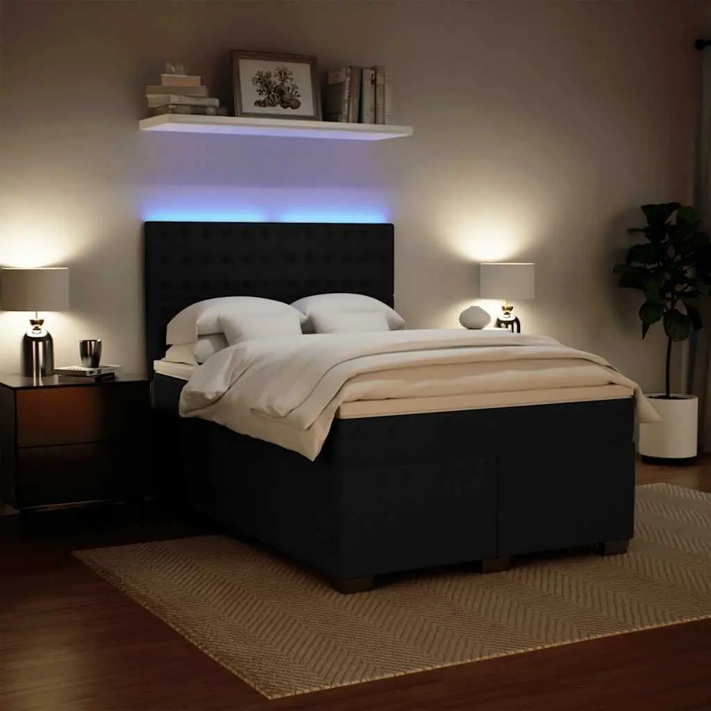 Queen Box Spring Bed with Pocket Mattress LED Lights Adjustable Headboard Black