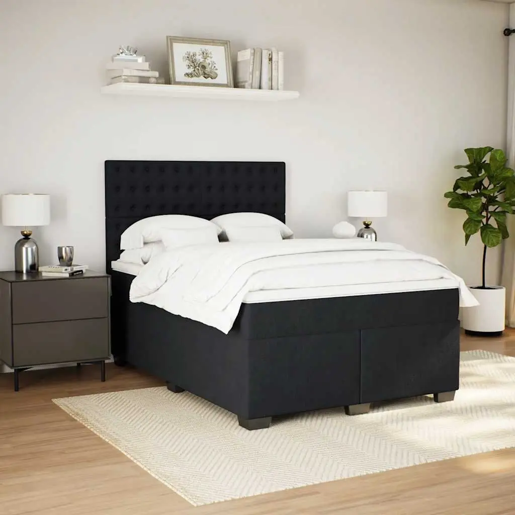 Queen Box Spring Bed with Pocket Mattress LED Lights Adjustable Headboard Black