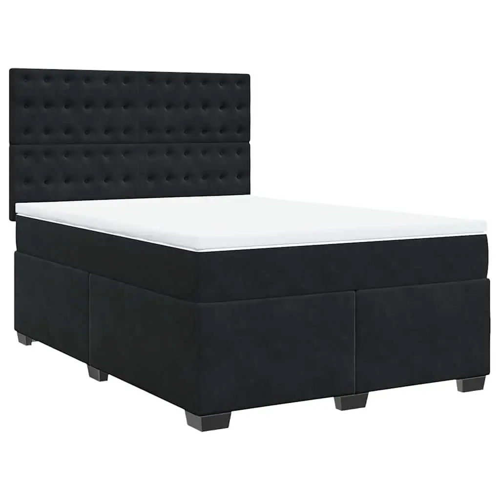 Queen Box Spring Bed with Pocket Mattress LED Lights Adjustable Headboard Black
