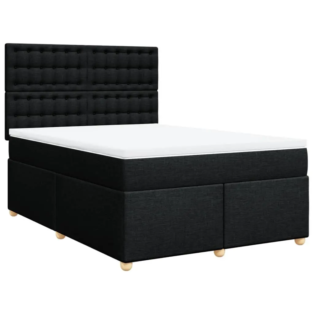 Double Box Spring Bed with Pocket Mattress LED Headboard Black Fabric