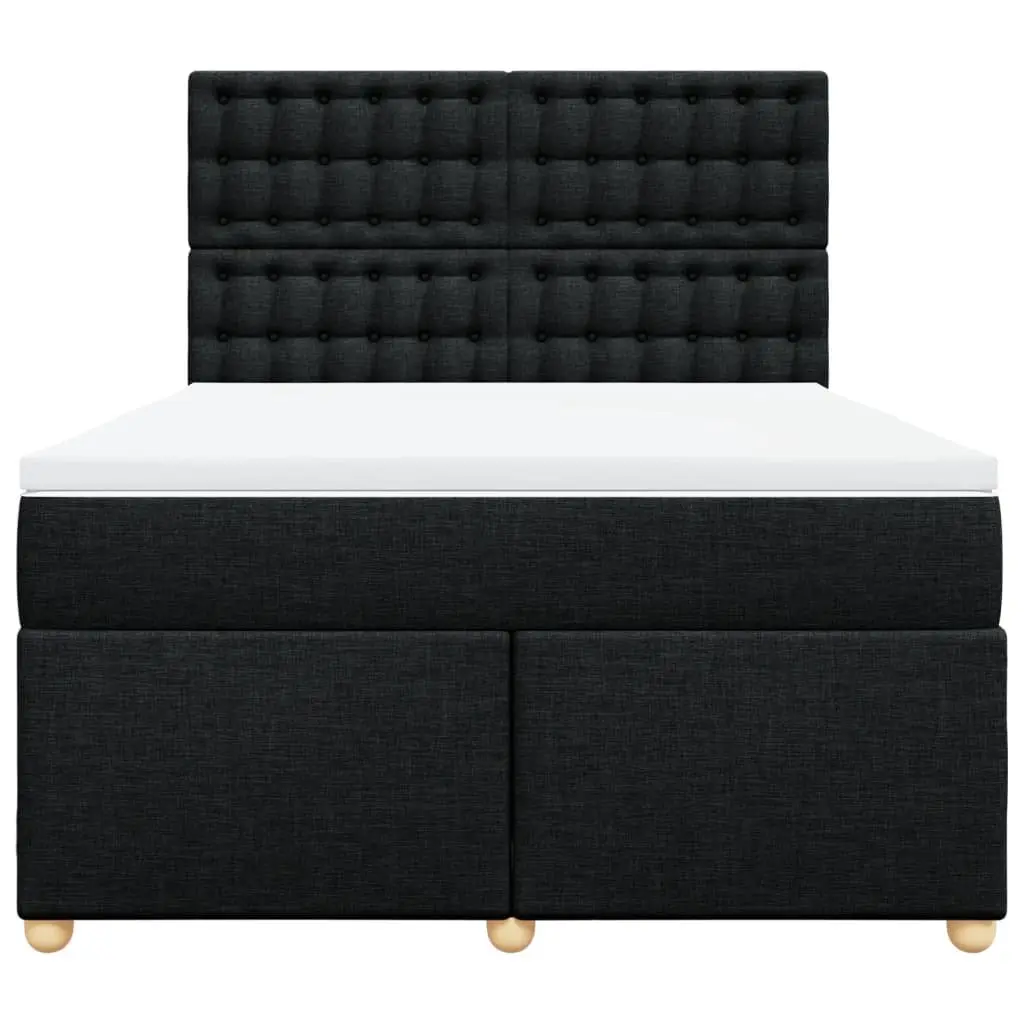 Double Box Spring Bed with Pocket Mattress LED Headboard Black Fabric