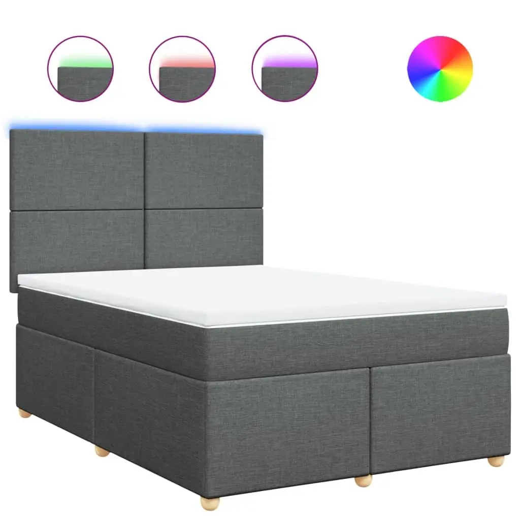Queen Box Spring Bed with Pocket Mattress LED Lights Adjustable Headboard Grey
