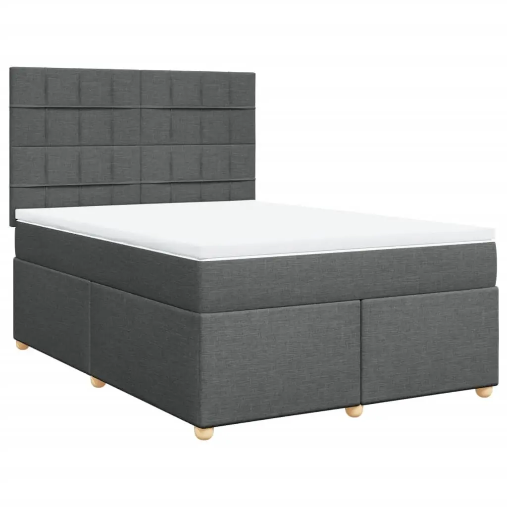 Box Spring Bed with Mattress Queen Size Dark Grey Fabric LED Headboard