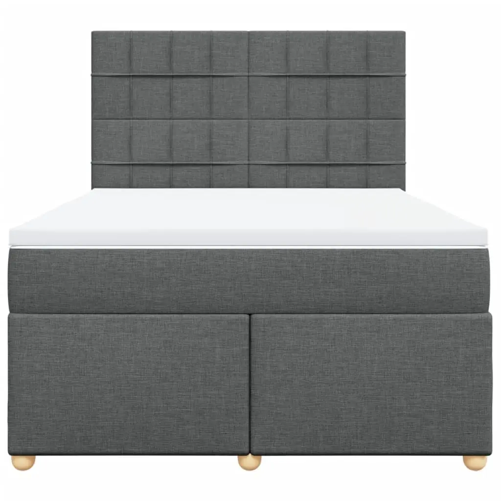 Box Spring Bed with Mattress Queen Size Dark Grey Fabric LED Headboard