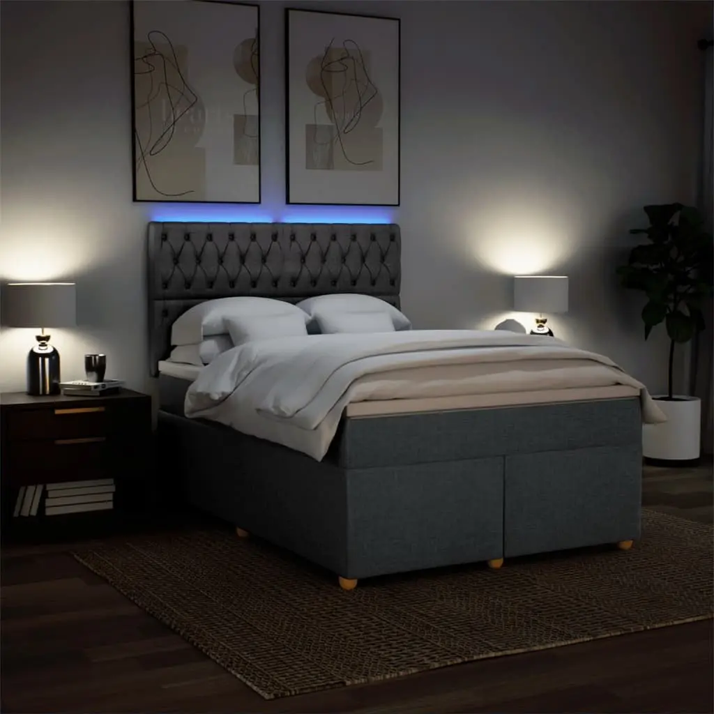 Queen Box Spring Bed with Pocket Mattress LED Lights Adjustable Headboard Grey