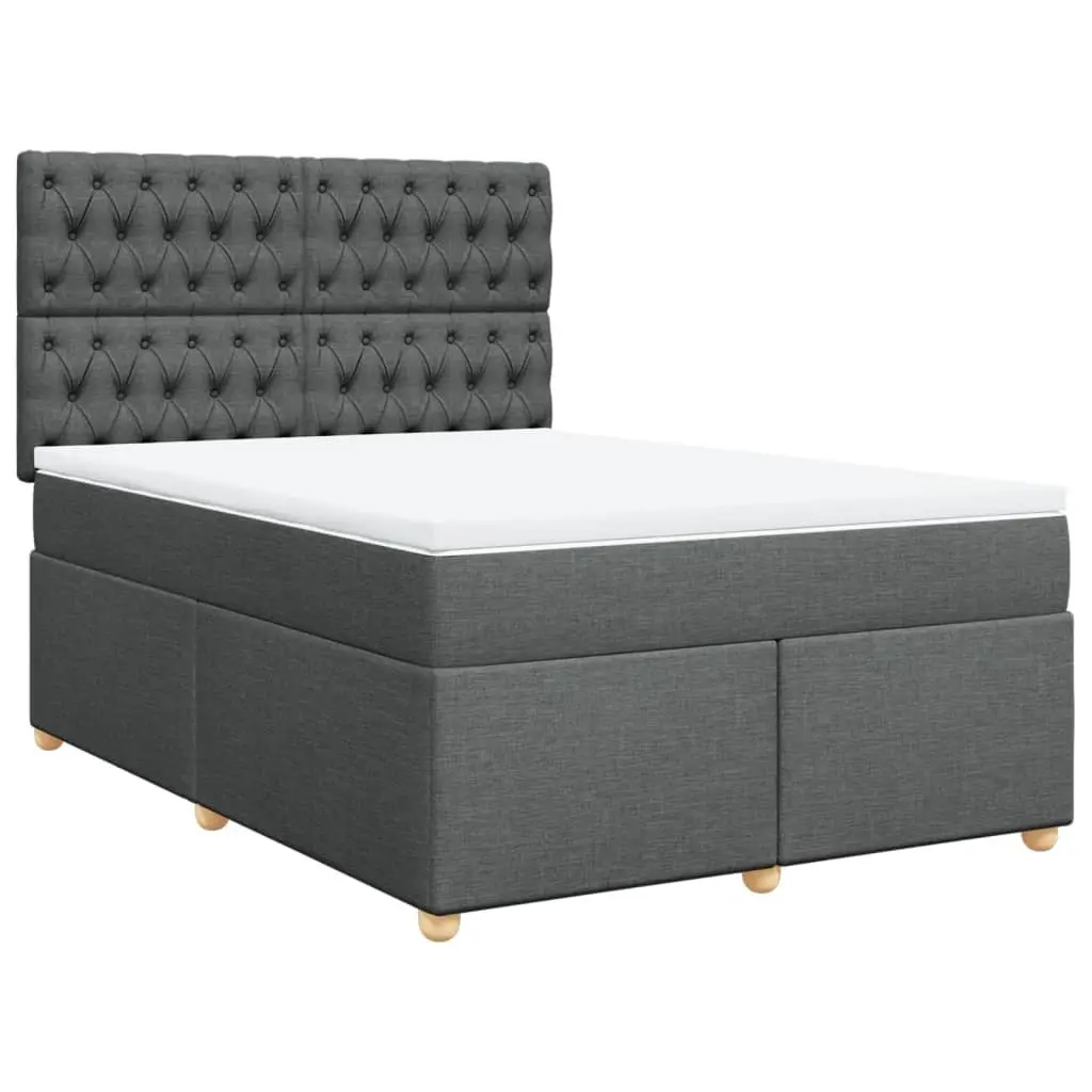 Queen Box Spring Bed with Pocket Mattress LED Lights Adjustable Headboard Grey