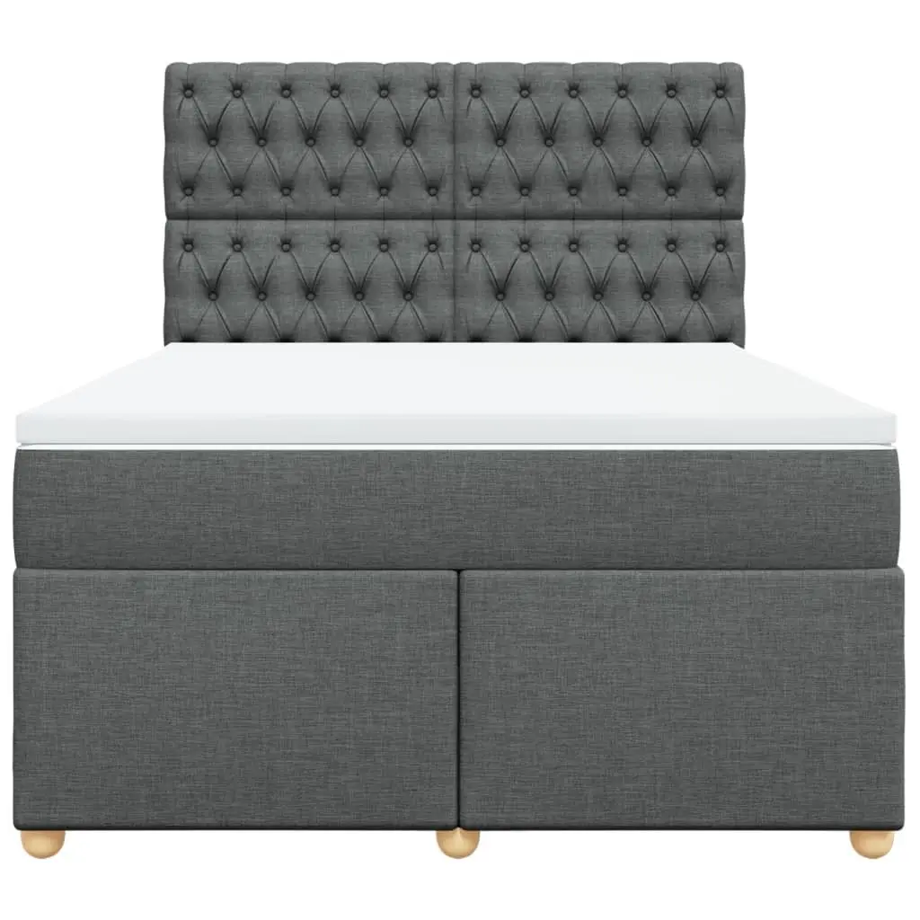 Queen Box Spring Bed with Pocket Mattress LED Lights Adjustable Headboard Grey