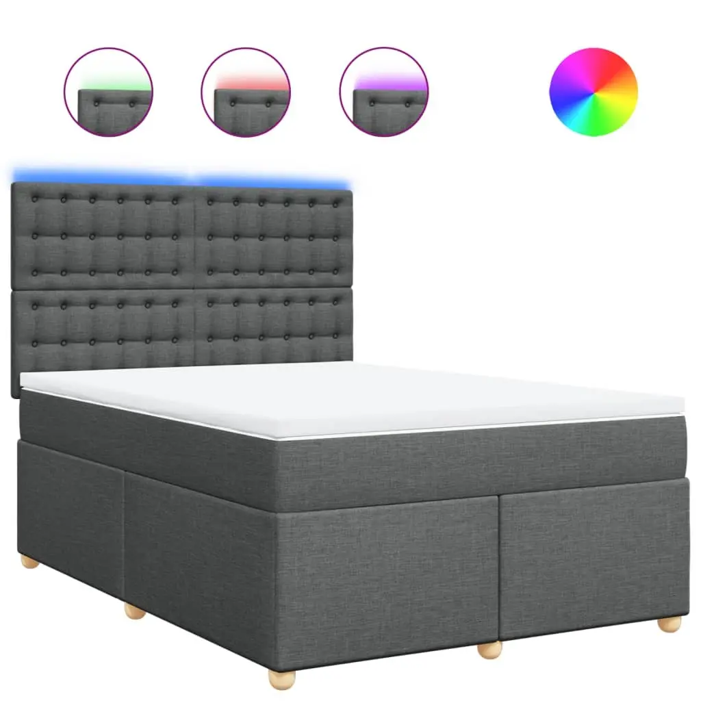 Queen Bed Frame with Adjustable Headboard Pocket Spring Mattress and LED Lighting Grey