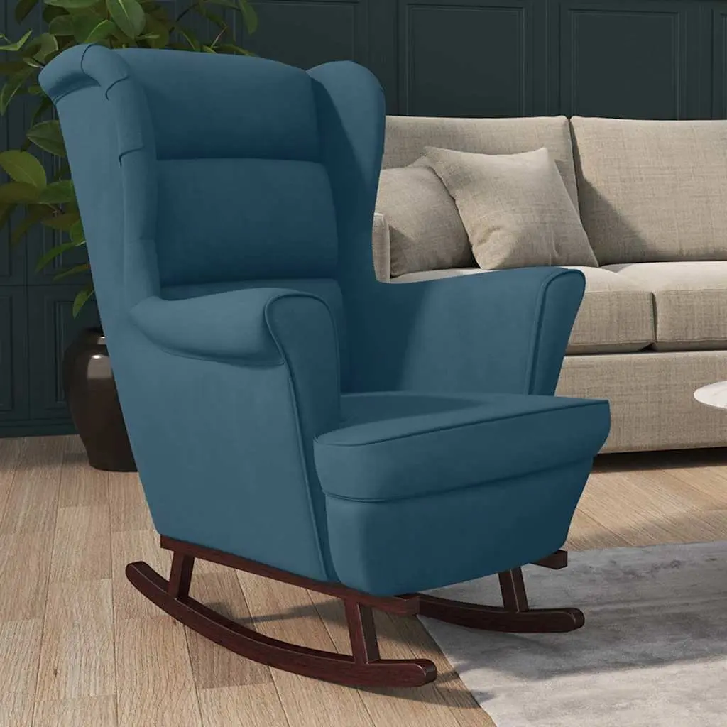 Wingback Rocking Chair Living Room Bedroom Blue Velvet