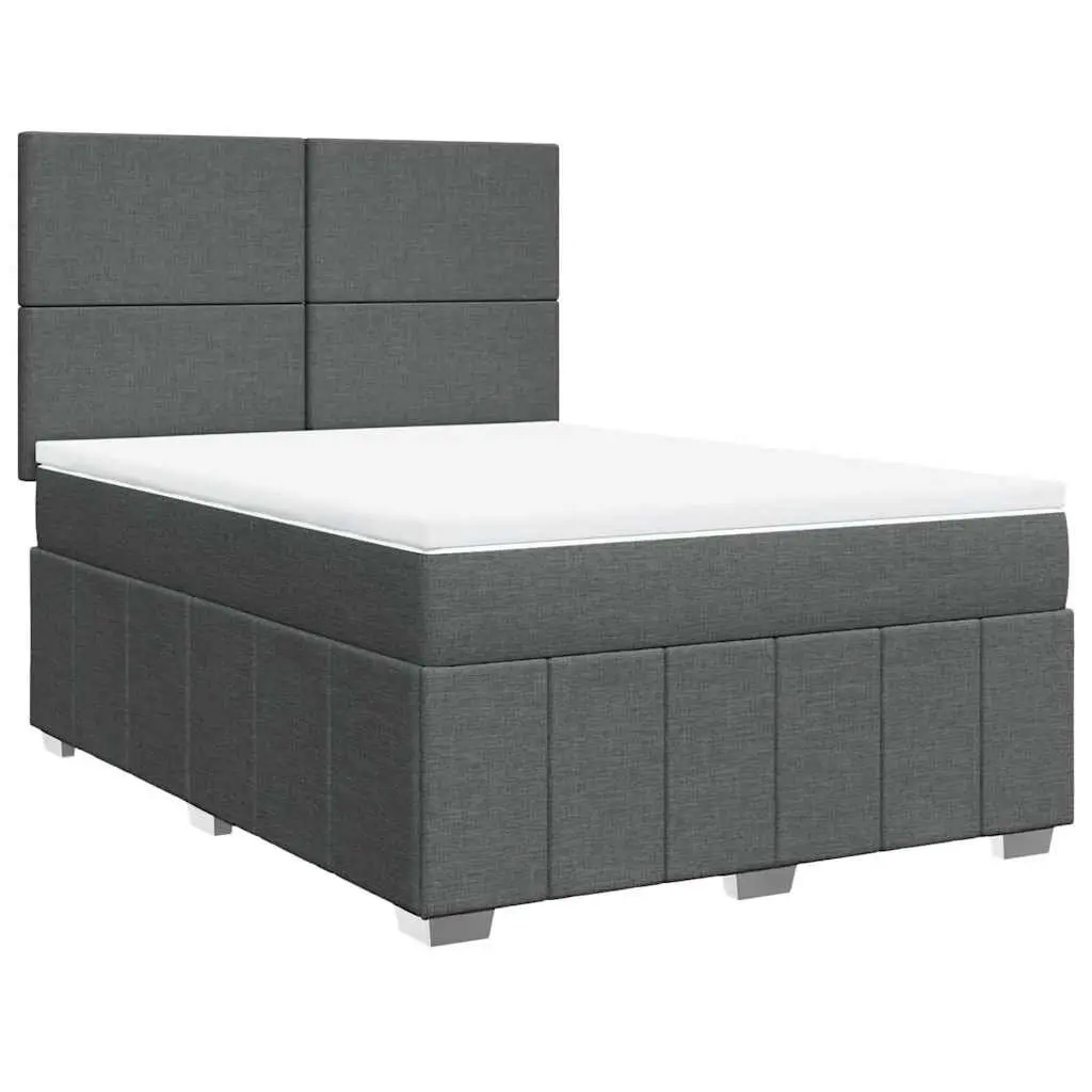 Queen Box Spring Bed with Pocket Spring Mattress LED Lights Grey Fabric