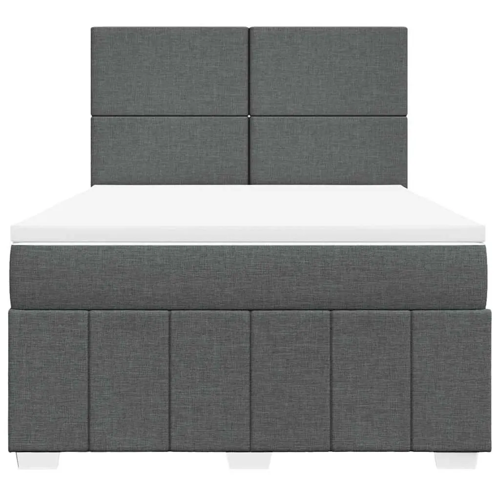 Queen Box Spring Bed with Pocket Spring Mattress LED Lights Grey Fabric