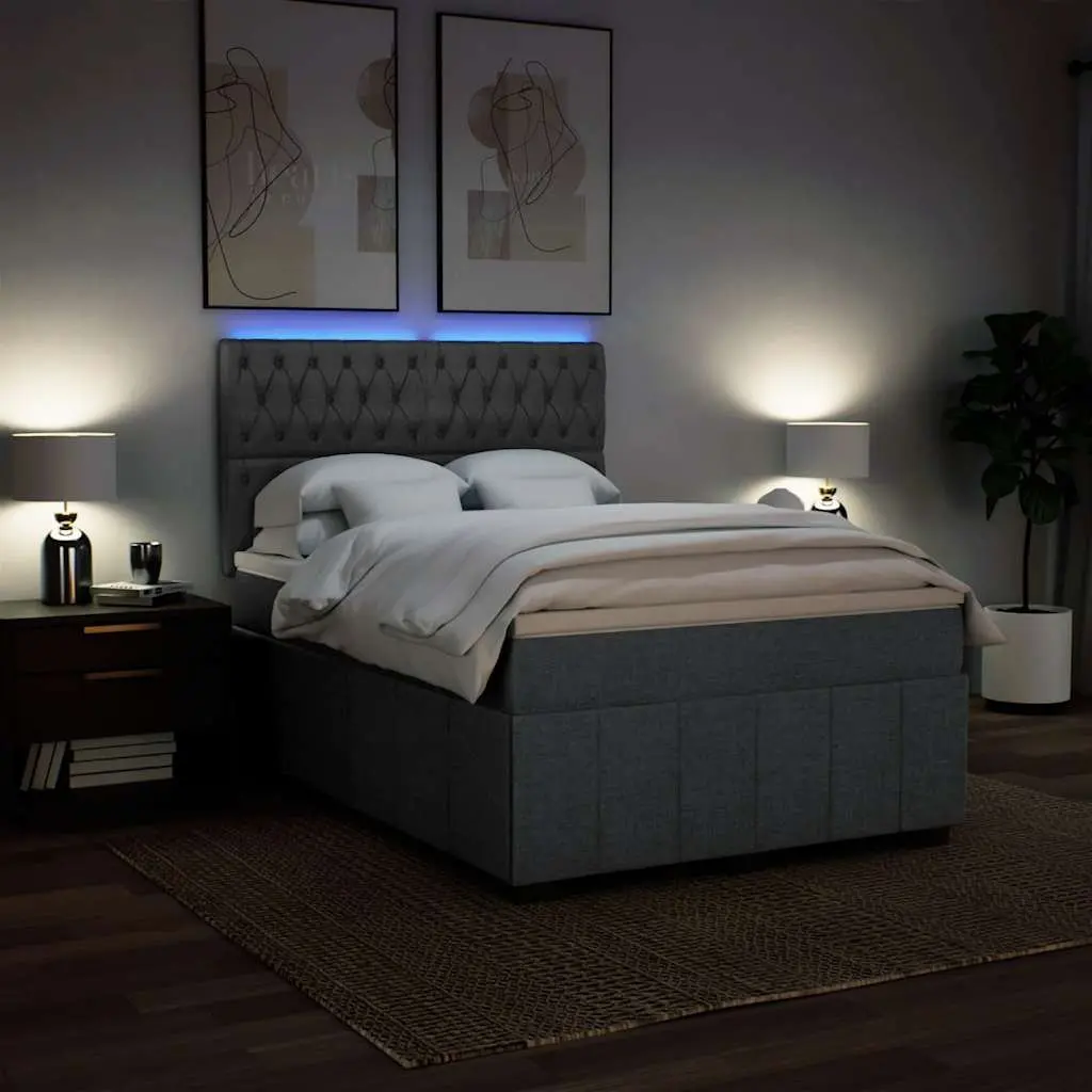 Queen Box Spring Bed with LED Lights