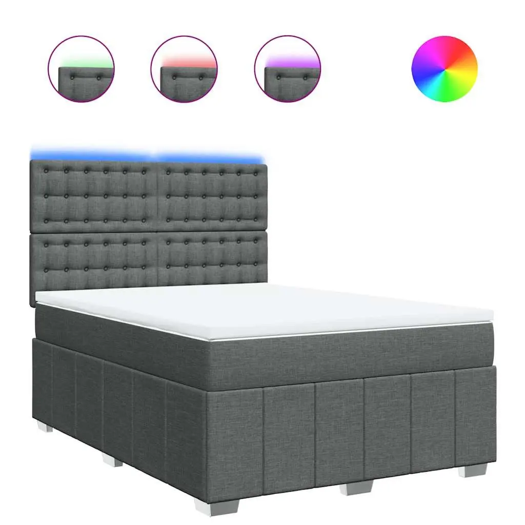 Queen Box Spring Bed with Pocket Mattress LED Lights Adjustable Headboard Grey