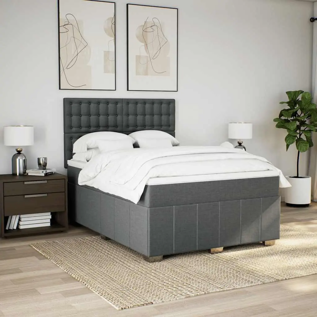 Queen Box Spring Bed with Pocket Mattress LED Lights Adjustable Headboard Grey