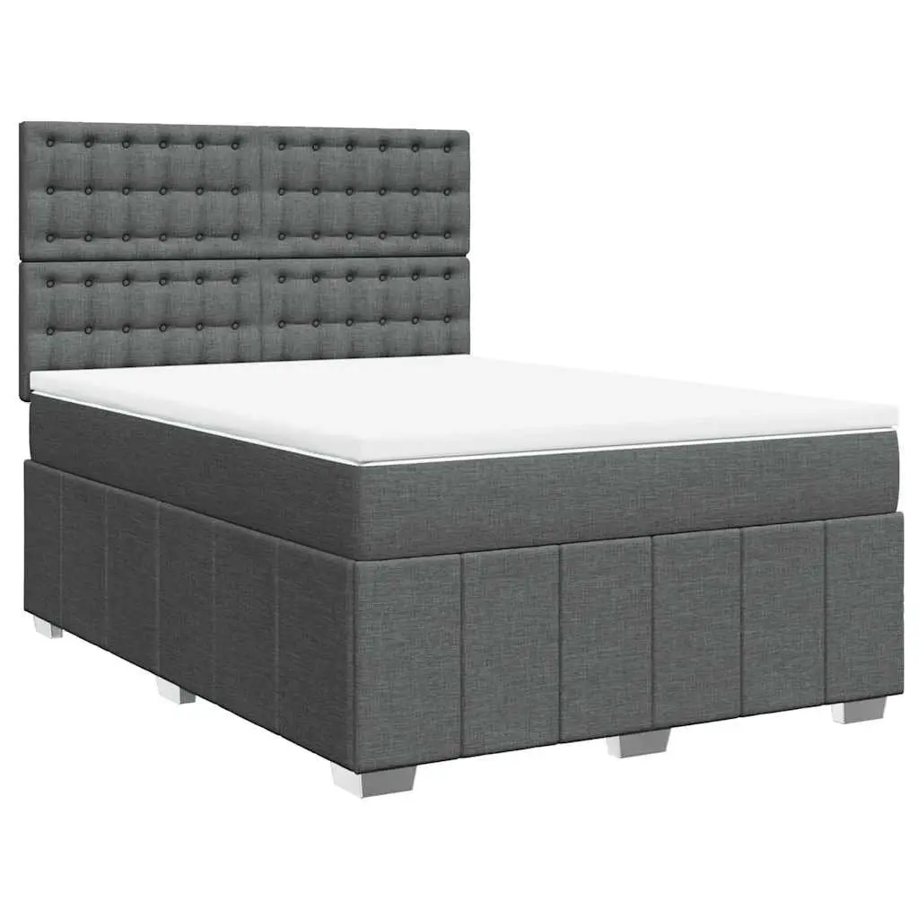 Queen Box Spring Bed with Pocket Mattress LED Lights Adjustable Headboard Grey