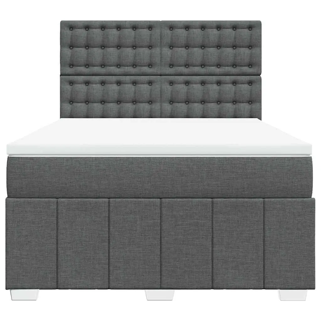 Queen Box Spring Bed with Pocket Mattress LED Lights Adjustable Headboard Grey