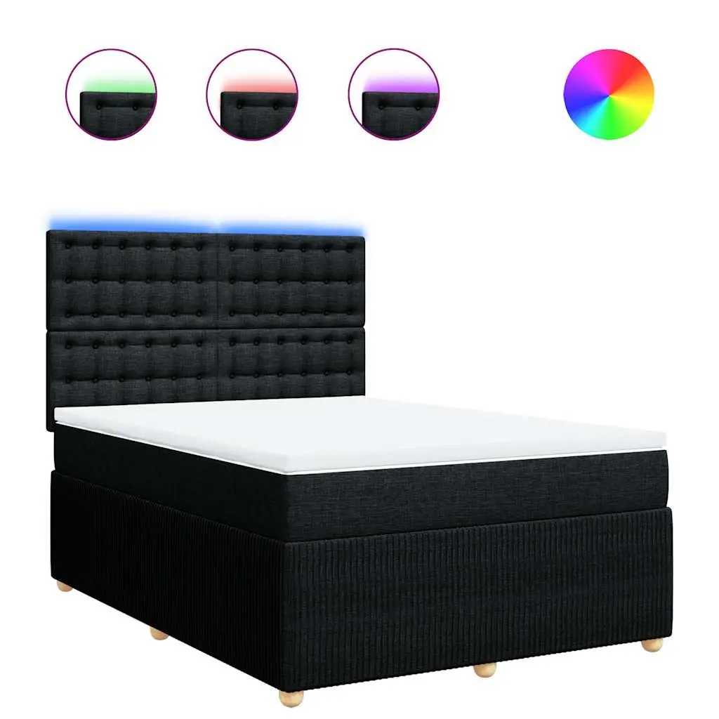 Double Box Spring Bed with Pocket Sprung Mattress for Bedroom Double Size Black Fabric