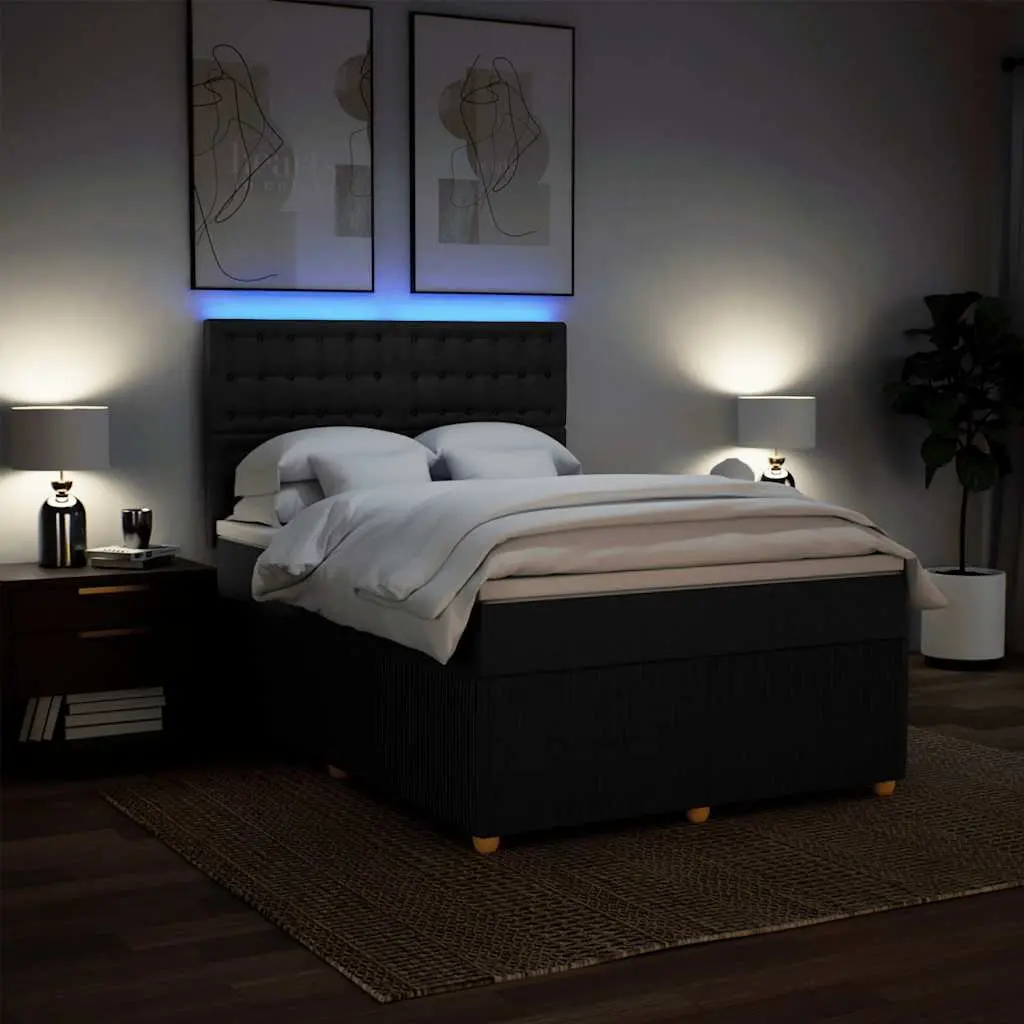 Double Box Spring Bed with Pocket Sprung Mattress for Bedroom Double Size Black Fabric
