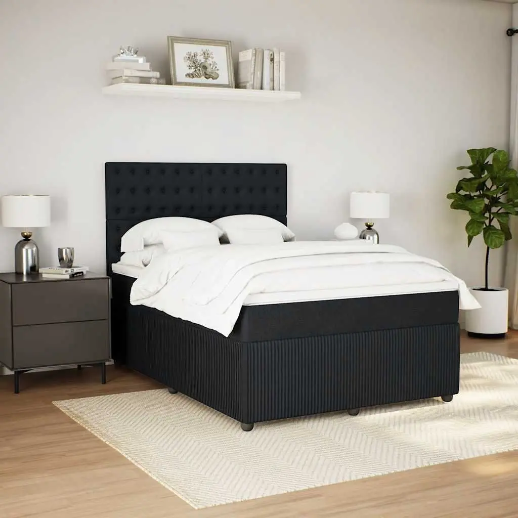 Double Box Spring Bed with Pocket Sprung Mattress for Bedroom Double Size Black Fabric