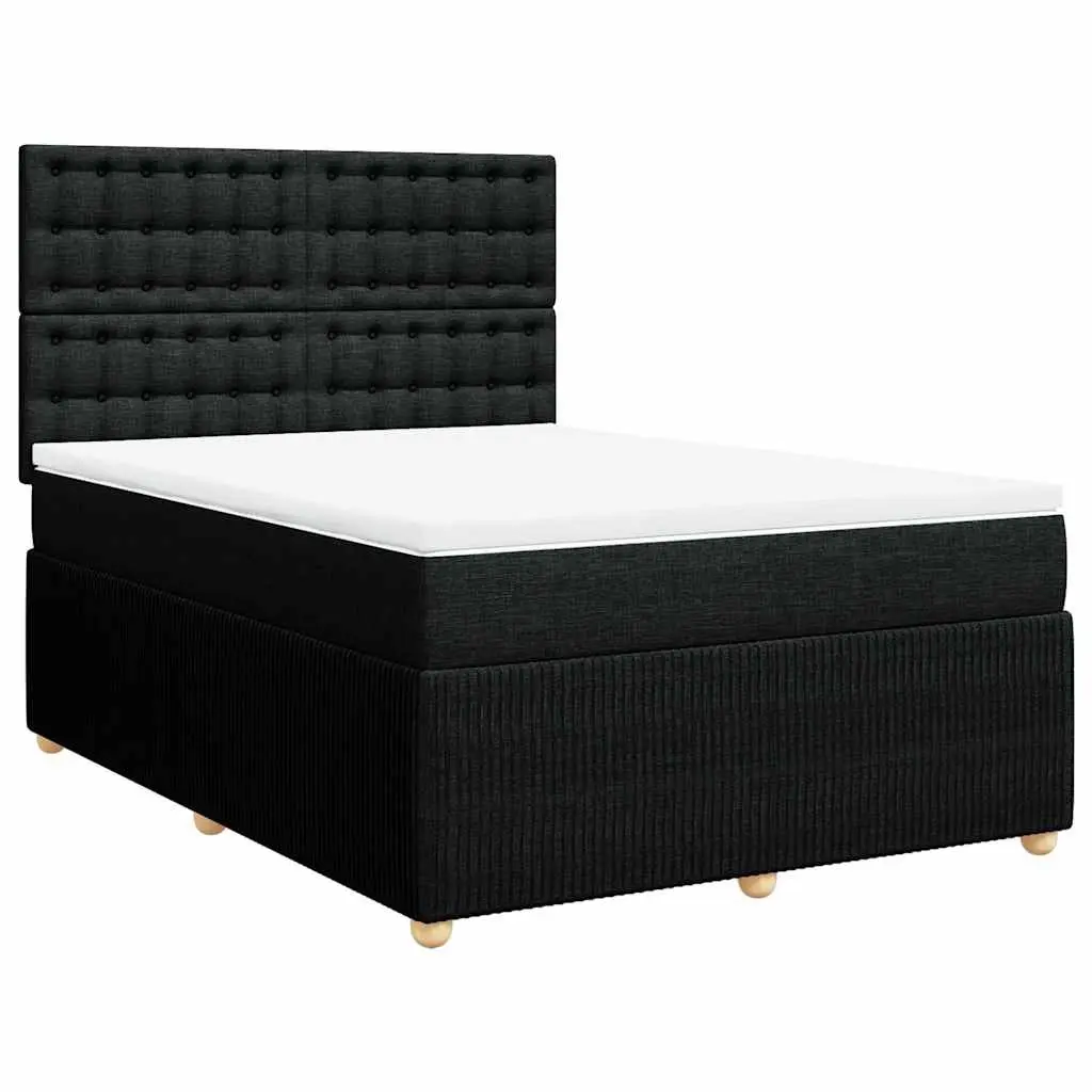 Double Box Spring Bed with Pocket Sprung Mattress for Bedroom Double Size Black Fabric