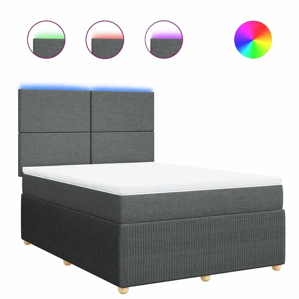 Queen Box Spring Bed with Pocket Spring Mattress and LED Lights Grey Fabric Frame