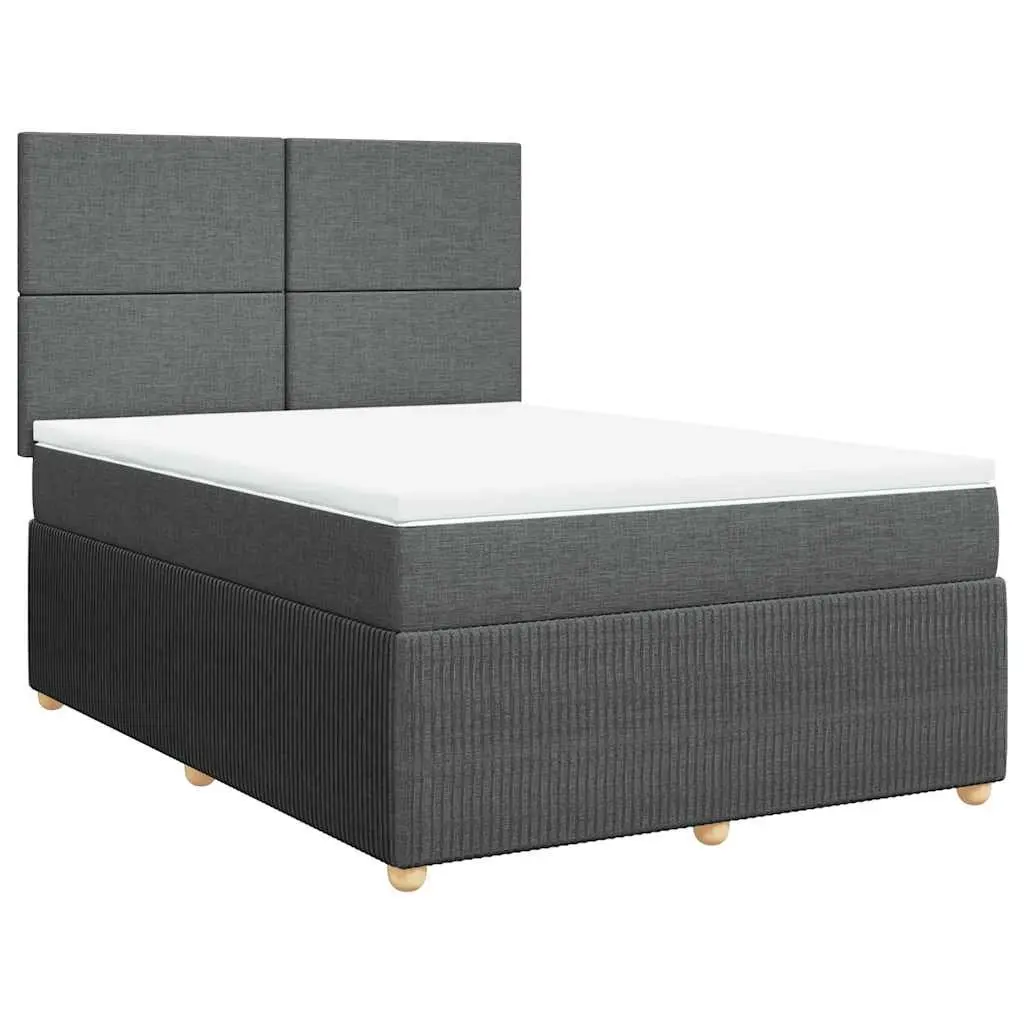 Queen Box Spring Bed with Pocket Spring Mattress and LED Lights Grey Fabric Frame