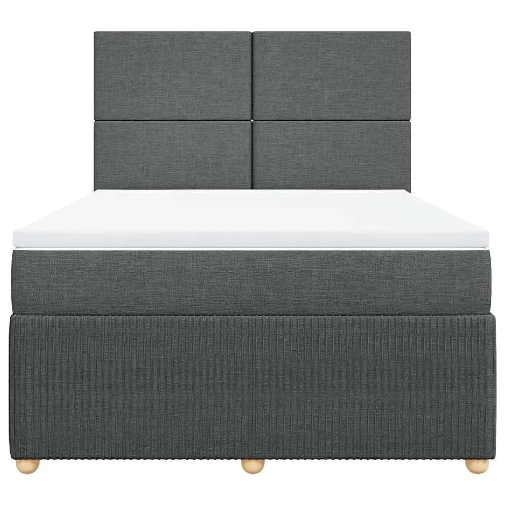 Queen Box Spring Bed with Pocket Spring Mattress and LED Lights Grey Fabric Frame
