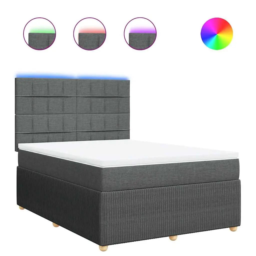 Queen Bed Frame with Mattress Dark Grey Fabric Box Spring Bed LED Lights