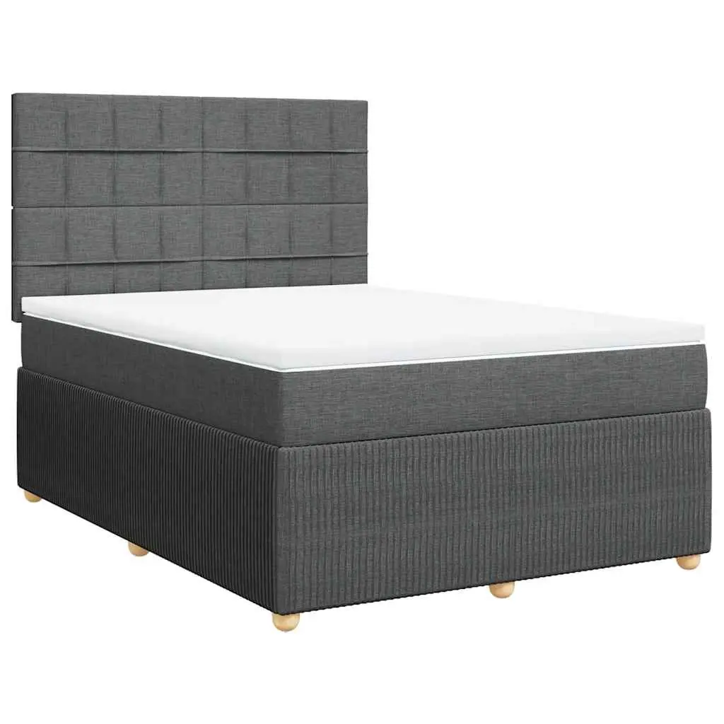 Queen Bed Frame with Mattress Dark Grey Fabric Box Spring Bed LED Lights
