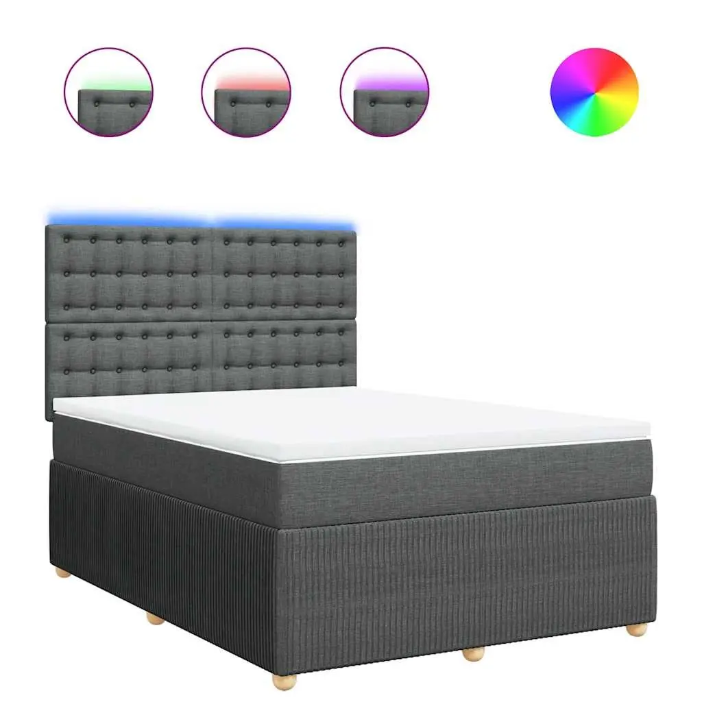 Queen Box Spring Bed with Pocket Spring Mattress LED Lights Grey Fabric