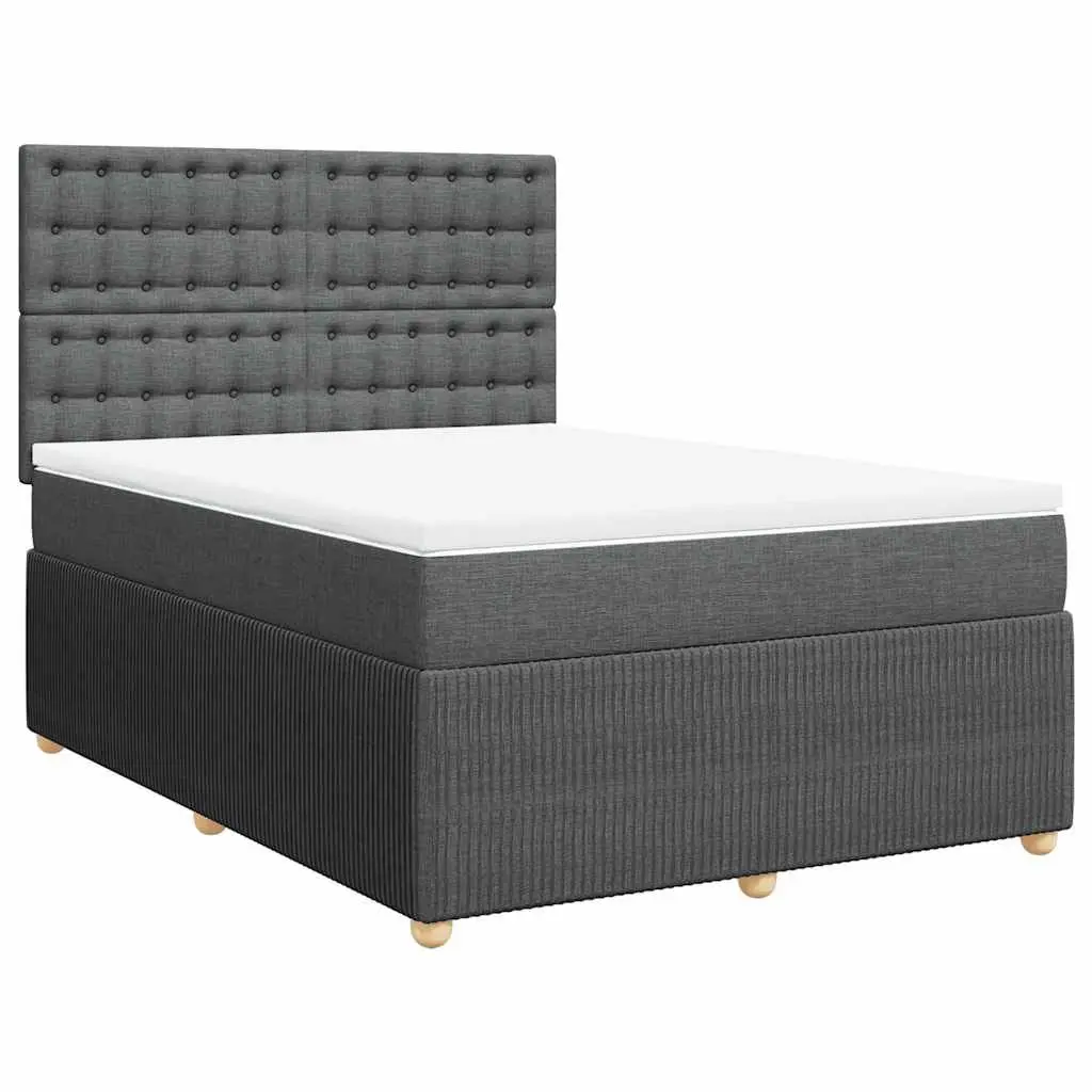 Queen Box Spring Bed with Pocket Spring Mattress LED Lights Grey Fabric