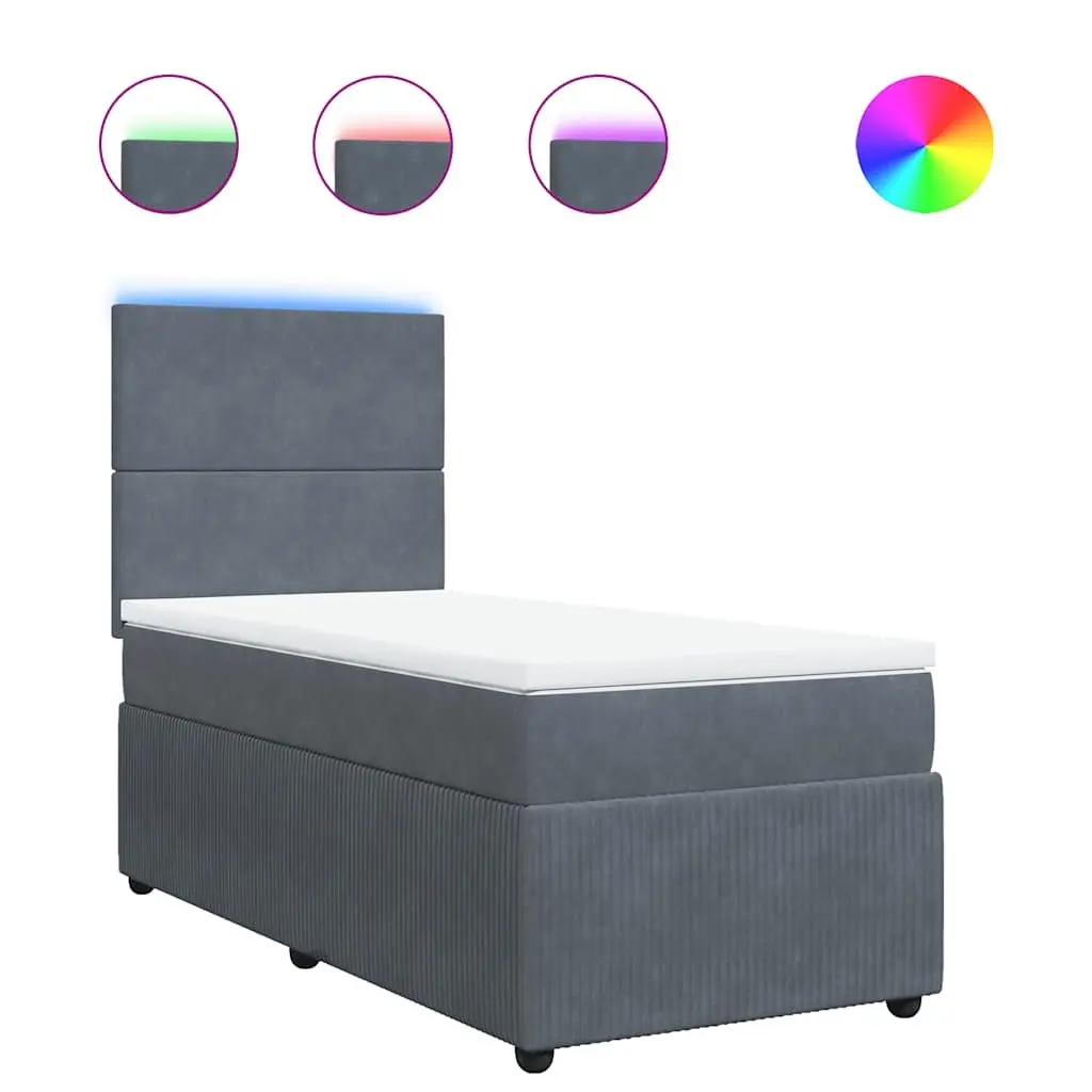 Box Spring Bed King Single with Pocket Mattress and LED Headboard Grey Velvet