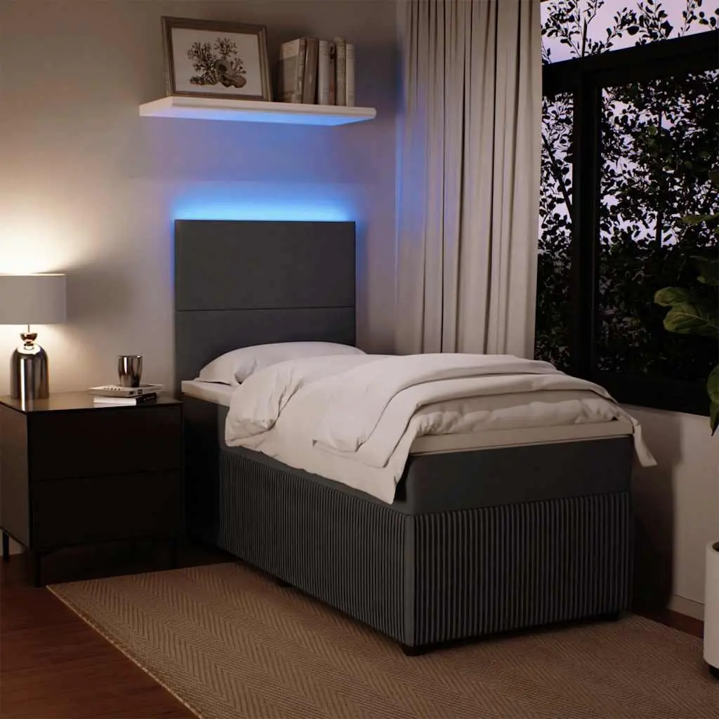 Box Spring Bed King Single with Pocket Mattress and LED Headboard Grey Velvet