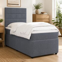 Box Spring Bed King Single with Pocket Spring Mattress LED Lights Grey Velvet