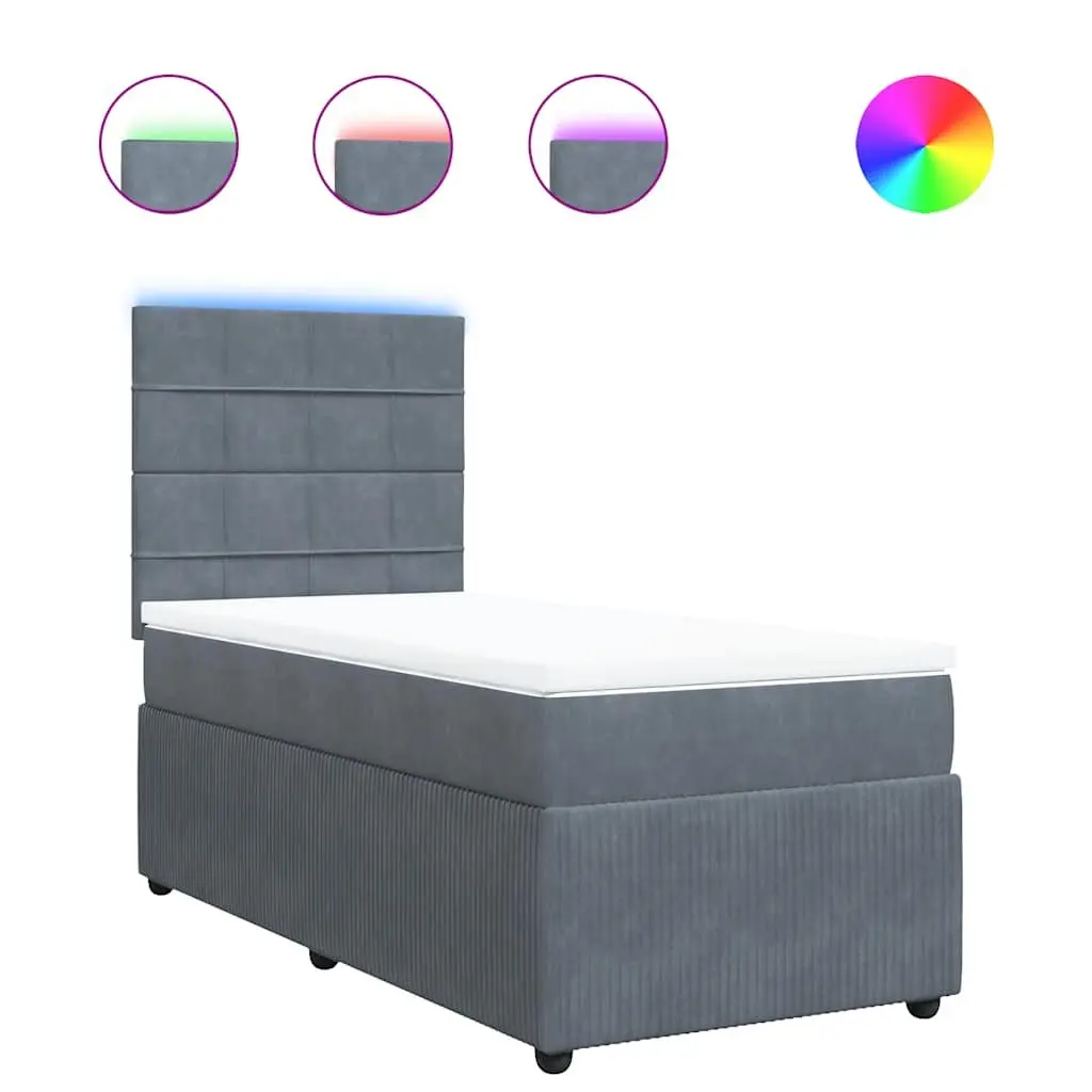 Box Spring Bed King Single with Pocket Spring Mattress LED Lights Grey Velvet